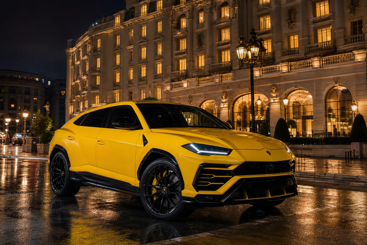Lamborghini Urus — экзотический SUV в luxury urban night scene с драматичным premium look